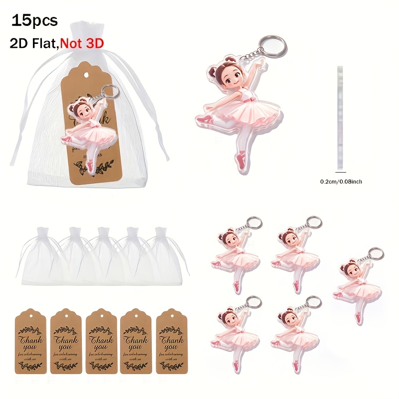 TEMU Set di portachiavi 2D piatto, 2D piatto, confezione da 15 pezzi, portachiavi in acrilico con ballerina (5 portachiavi in acrilico con ballerina