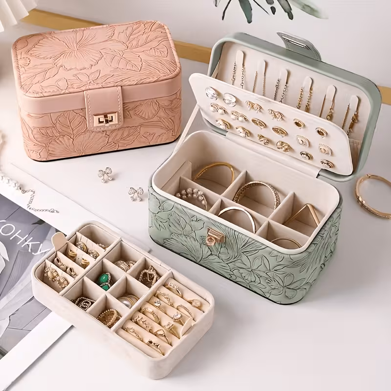 Womens Jewelry Organizer Box Elegant Green Floral
