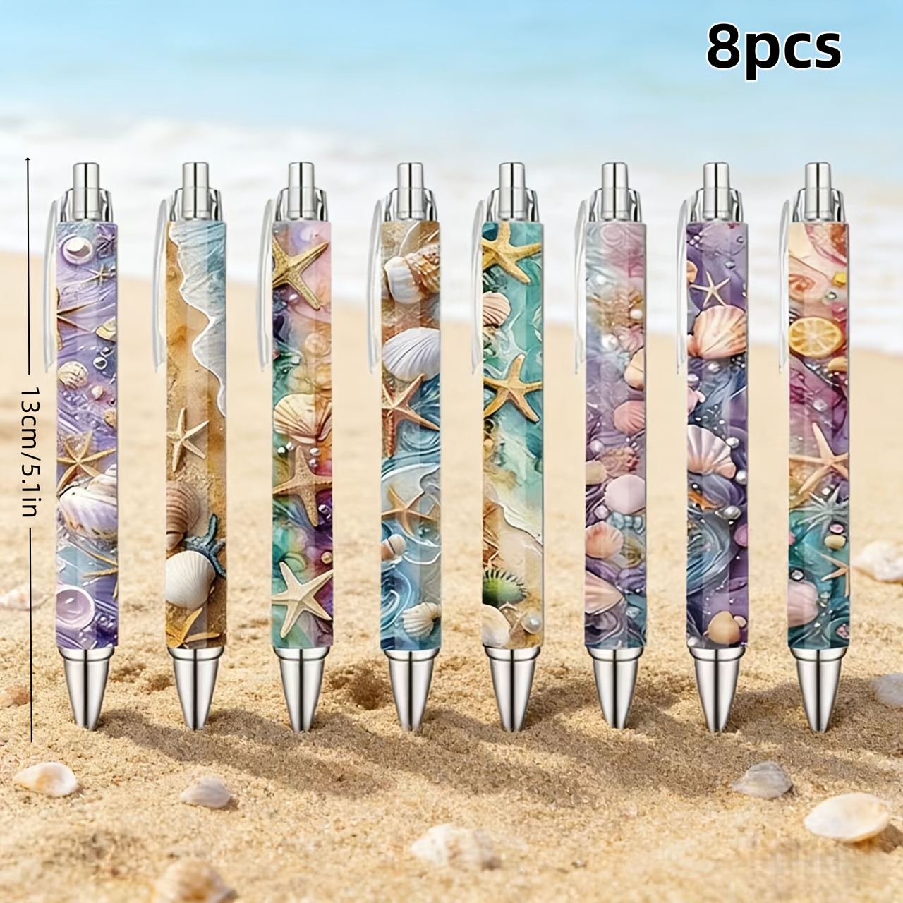 8pcs Gel Pen Ocean-themed Pens | Ergonomic And Retractable, Featuring Dynamic Texture And 0.5mm Medium Tip For Everyday Writing