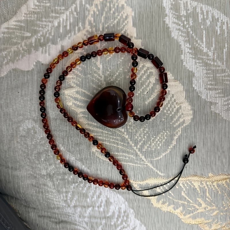 Unisex Amber Beeswax Heart Pendant Necklace