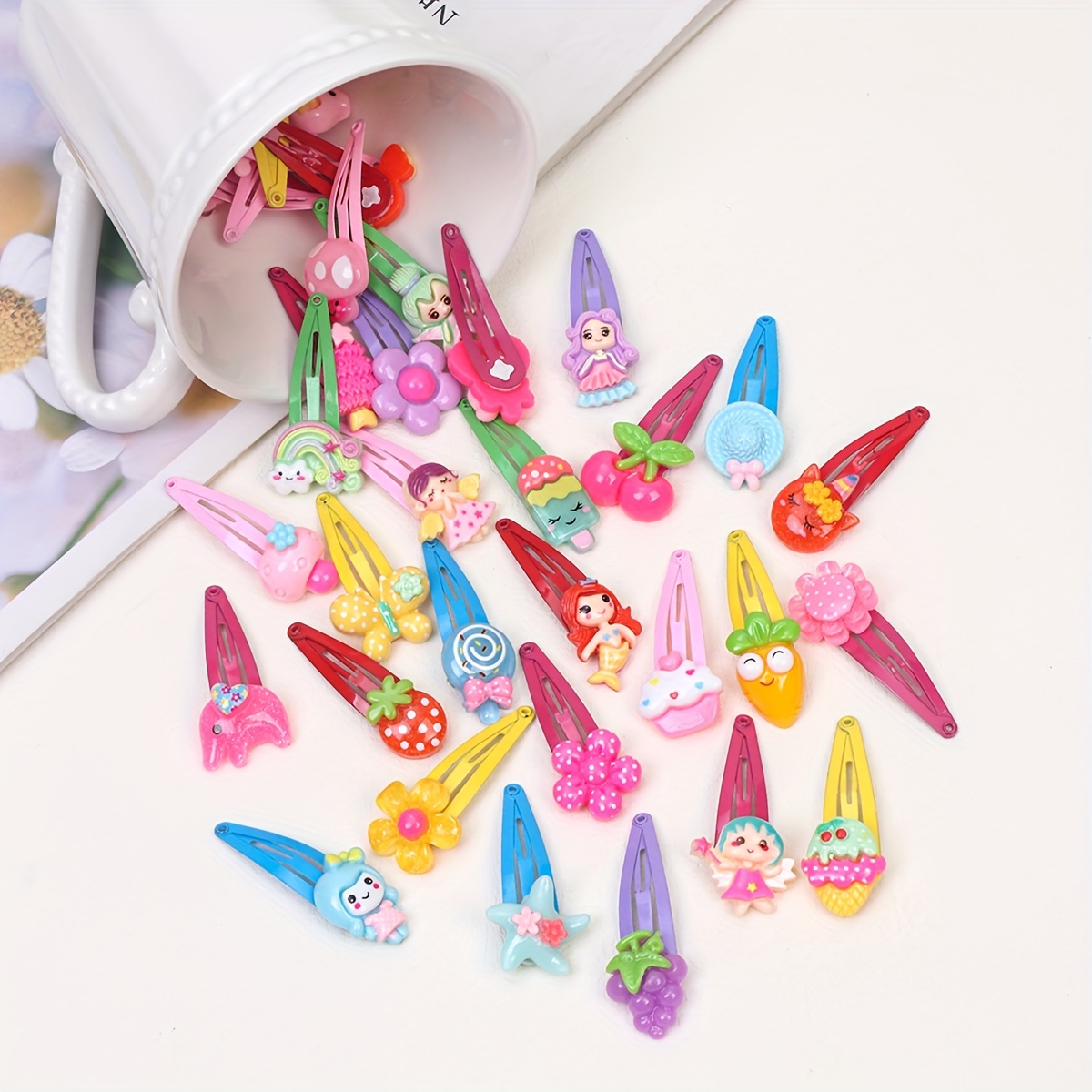 

Cute Cartoon Animal & Floral Resin Hair Clips Set - Snap Barrettes For Girls, Assorted Patterns