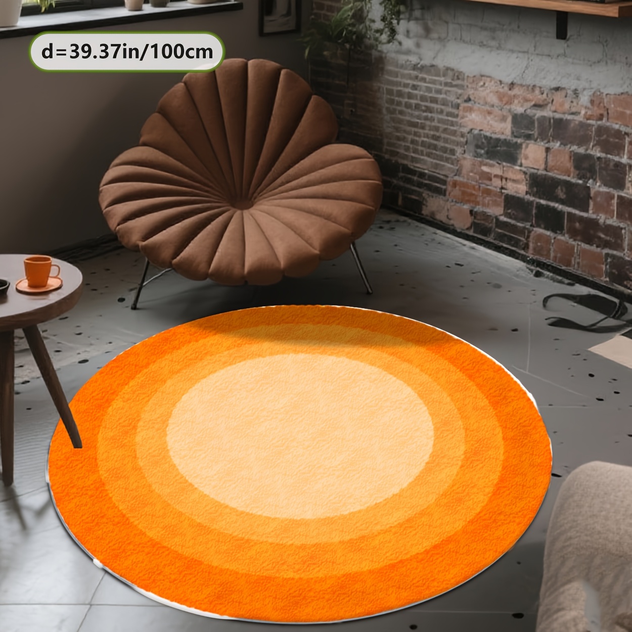 TEMU [soft Plush And Pointed Base] Round Carpet, Orange Gradient Pattern Printed Carpet 2d Printing Rug Printed Carpet 2d Printing Rug Suitable For