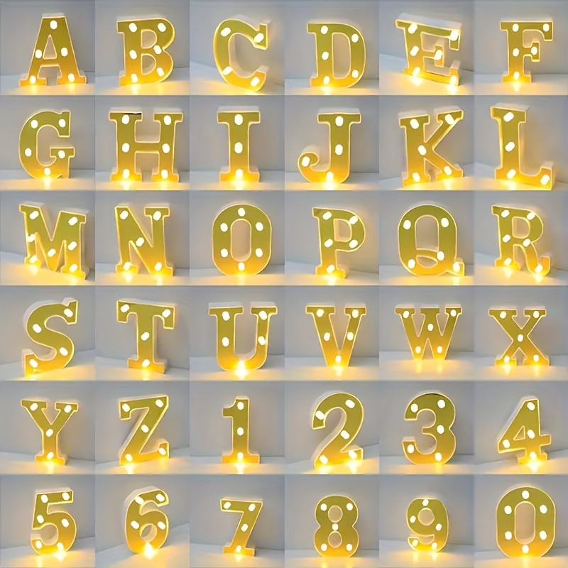 

1pc A-z Golden Alphabet Letter Led Lights, Diy Numbers Glowing Night Lamp, Home Decor, Festive Birthday Wedding Decoration Supplies, Wall Sculpture Minimalist Wall Art