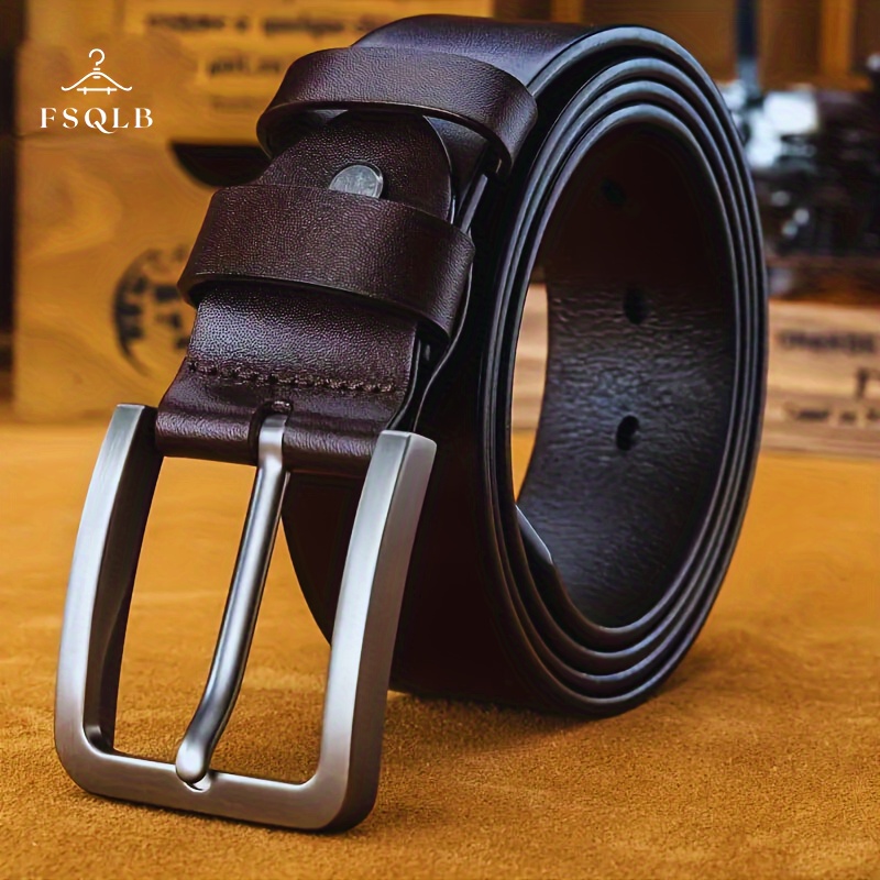 

1pc Men's Genuine Cowhide Leather Strap, Vintage Style With Alloy Square Pin Buckle, Double-sided, Business Casual Trousers Accessory, Large Size