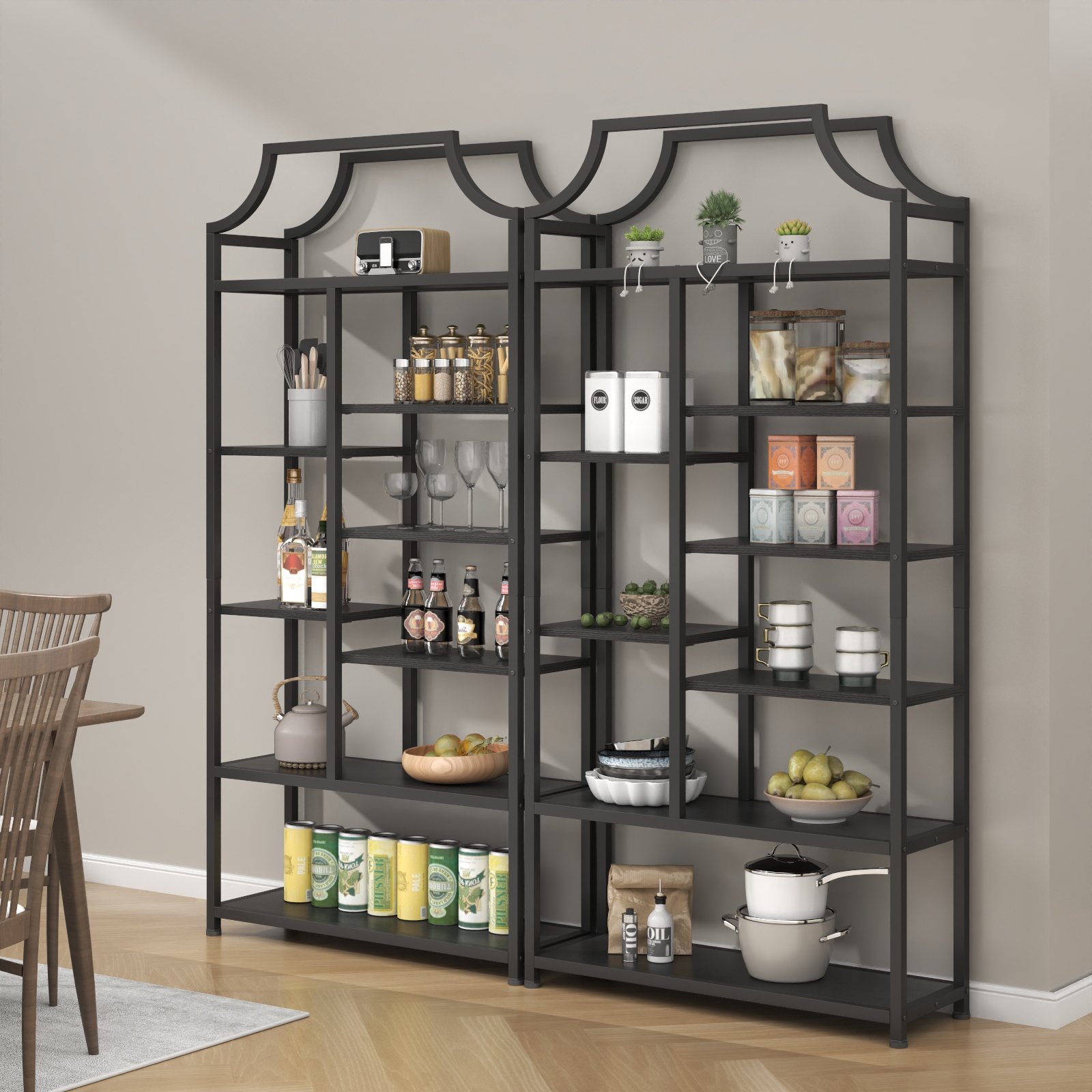 8-Tier Entryway Ladder Shelf - Tall Storage & Display Rack With White Shelves - Golden & Black Options - Perfect For Hallway, Living Room, Bedroom