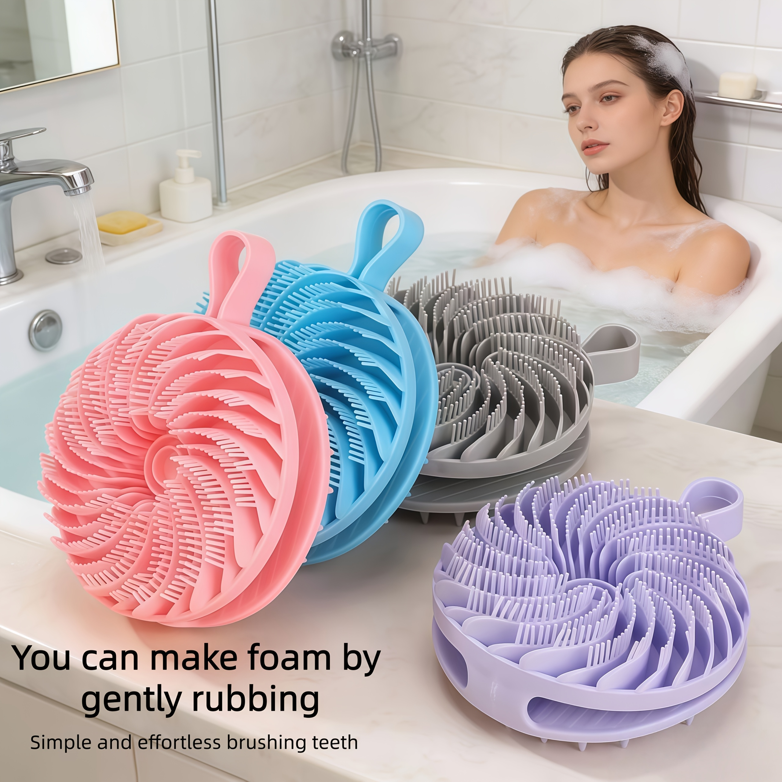 Hair Washing Brush, Hangable Shower Brush for Deep Cleaning