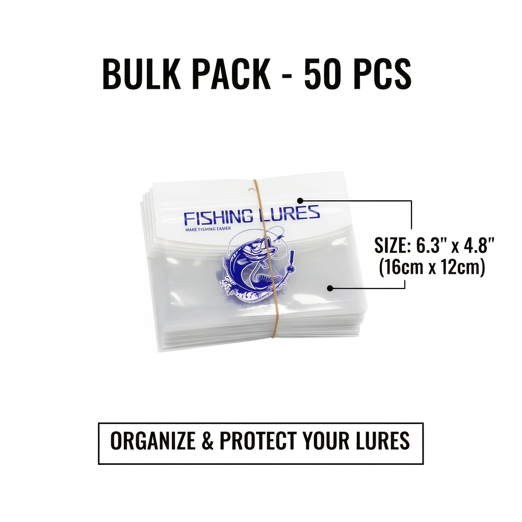 TEMU 50pcs Soft Plastic Bait Packaging Bags, Fishing Hook Package Storage Bags, 6.3"x4.8"(16cmx12cm) Zipper Bags | Thickened Pe Material With