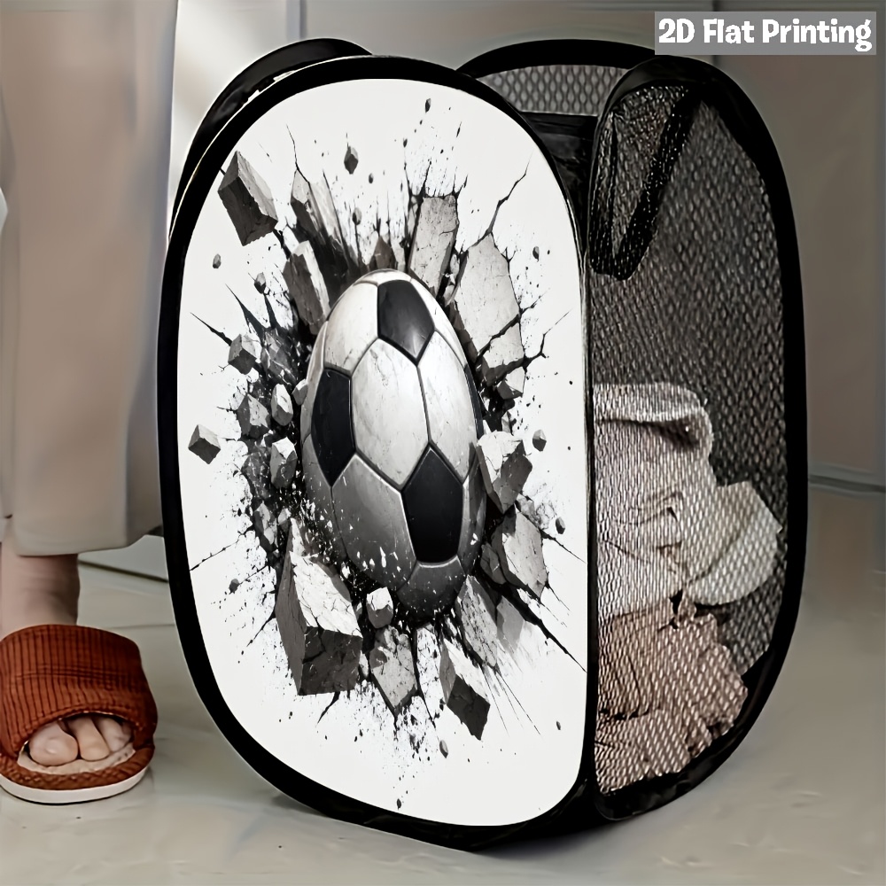 TEMU 2d Flat 1pc Powerful Bursting Soccer Ball Mesh Pop-up Laundry Hamper - Durable And Space-saving For Your Laundry Room