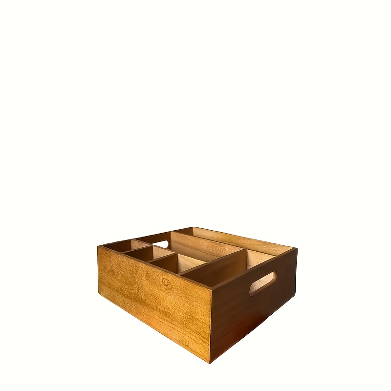 TEMU 1 Porte-ustensiles en Bois avec 6 Compartiments, Adapté pour Cuillères, Assiettes et - Organisateur de Comptoir de Cuisine de Place