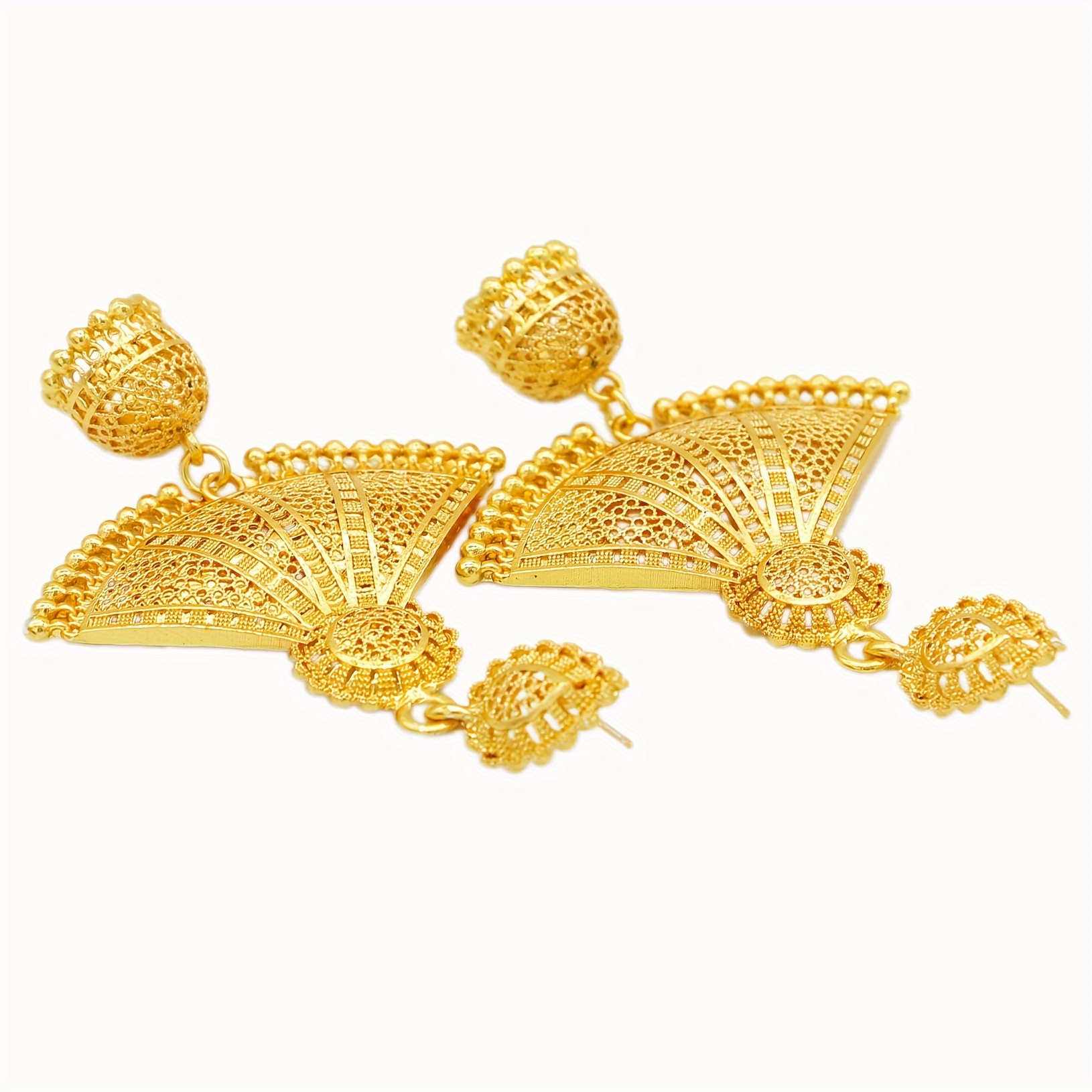 Women's Gold-Plated Fan Shape Earrings, Middle Eastern Style