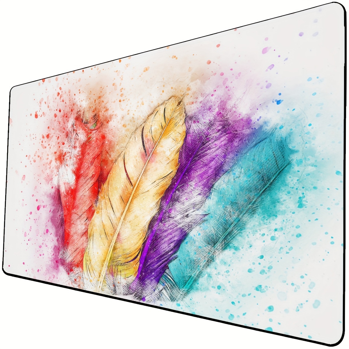 

Colorful Feather Printed Desk Mat For 1pc Mouse Pad, Waterproof Pad, Office Desk Pad, Laptop Writing Desk Pad, Game Desk Pad, Back-to-school Item, Holiday Gift