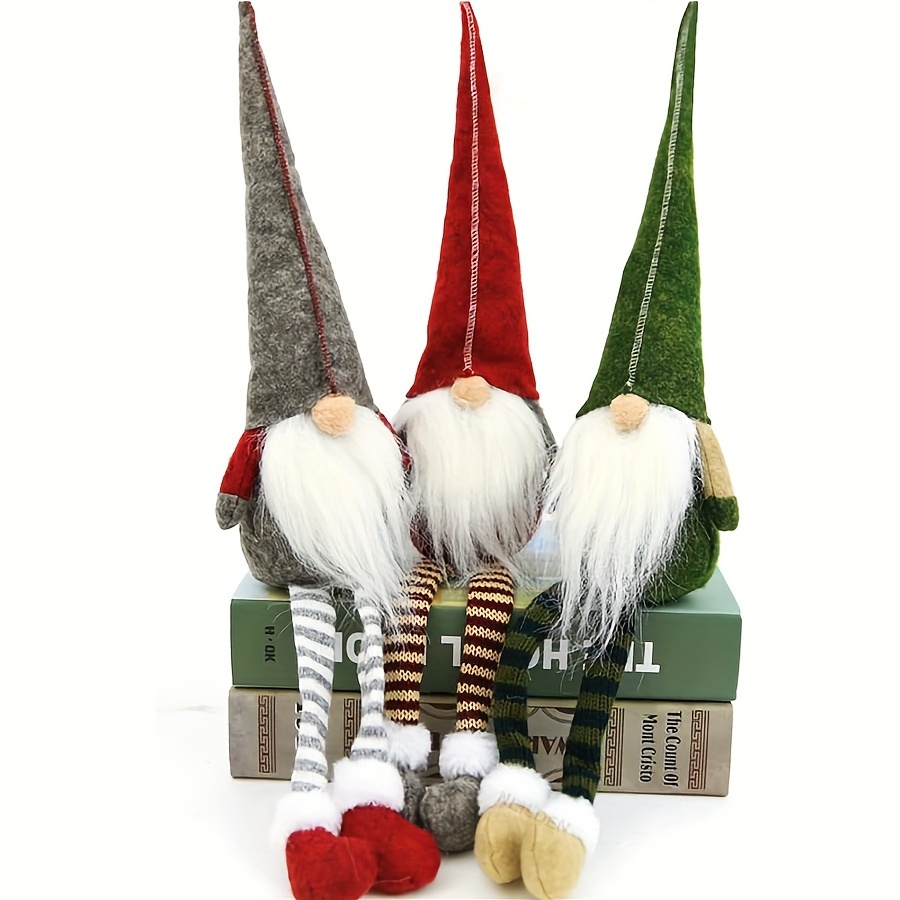 

3-pack Fabric Santa Claus Gnomes With Long Legs, Freestanding Christmas Elf Decorations, Faceless Old Man Figurines For Holiday Display - Festive Decor For Thanksgiving, Mother's Day, And Graduation