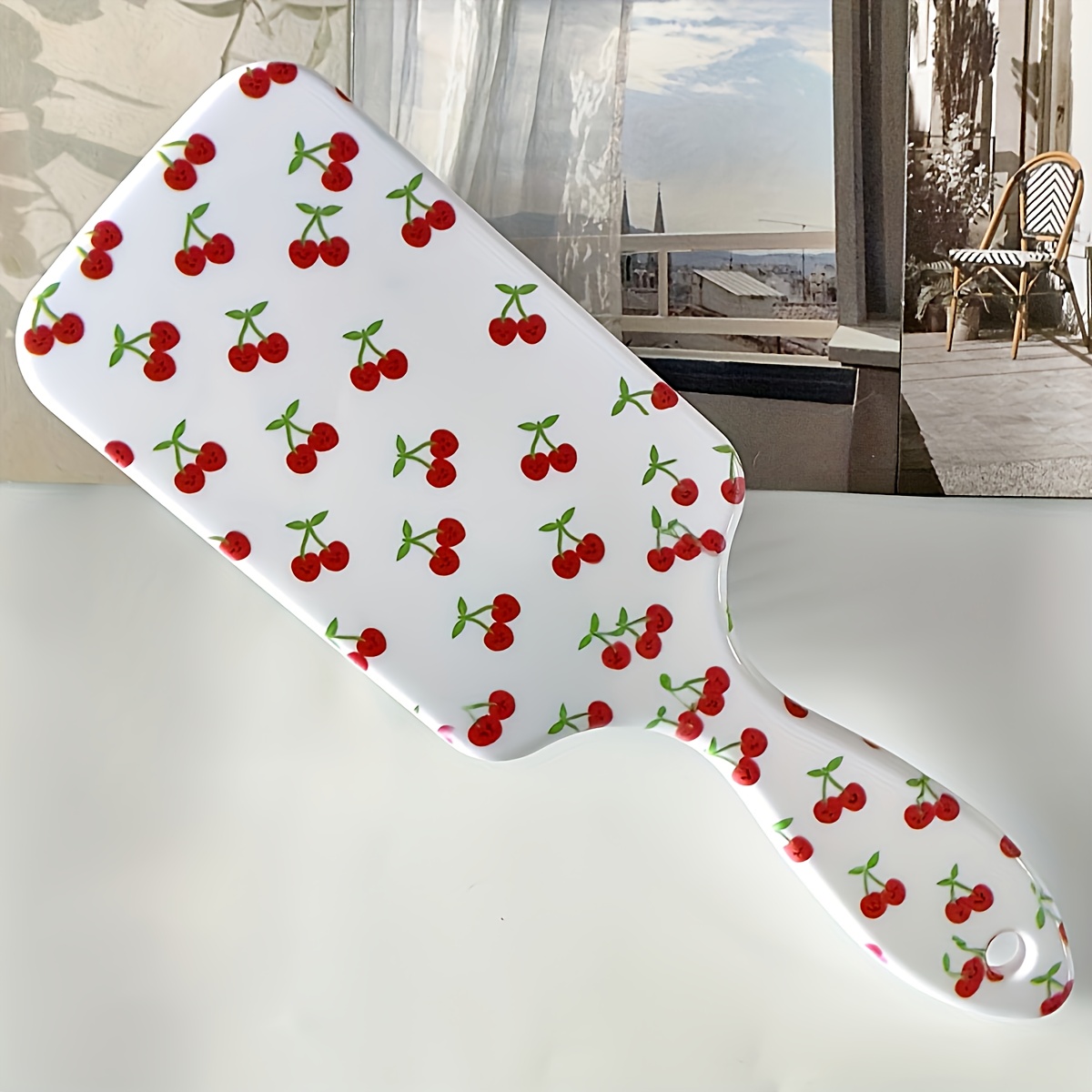 1pc Cherry Pattern Air Cushion Comb, Scalp Massage Cute Comb, Anti-static, Comfortable Grip Hairbrush, Durable Abs Handle Comb, Nylon Bristles, Suitable For All Hair Types, Ideal Gifts