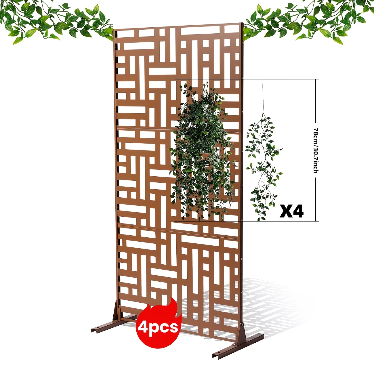 TEMU 4pcs Artificial Hanging Green Plant Pots, Realistic Mandala Leaves, Suitable For Room, Office, Bathroom Multi-functional Room Decor, Shelf