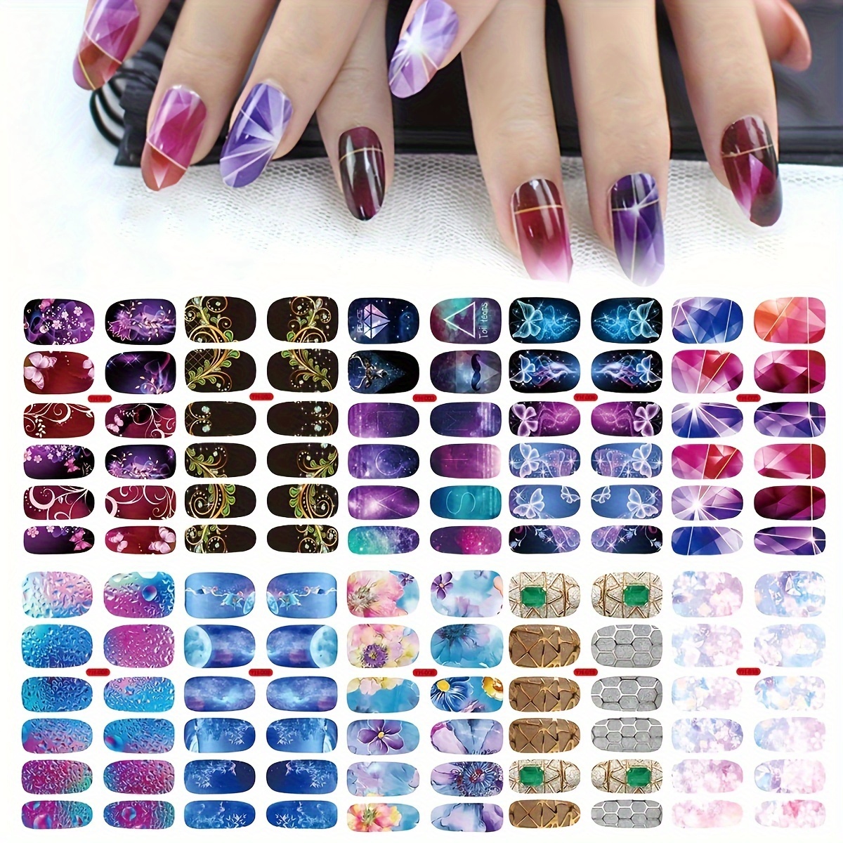 

10 Feuilles d'autocollants pour vernis à ongles avec lime et design créatif pour une décoration d'ongles DIY originale et pour femmes et filles.