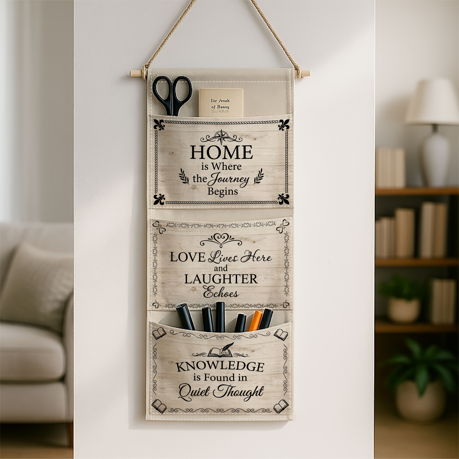 Image of 1pc - Rustic Vintage- Classic Wall-mounted Storage With 3 Pockets,- Bedroom Hanging Shelves, Hanging Organizers, Multi-use Door Back Closet Use,ideal For Clothing,accessories&daily Supplies