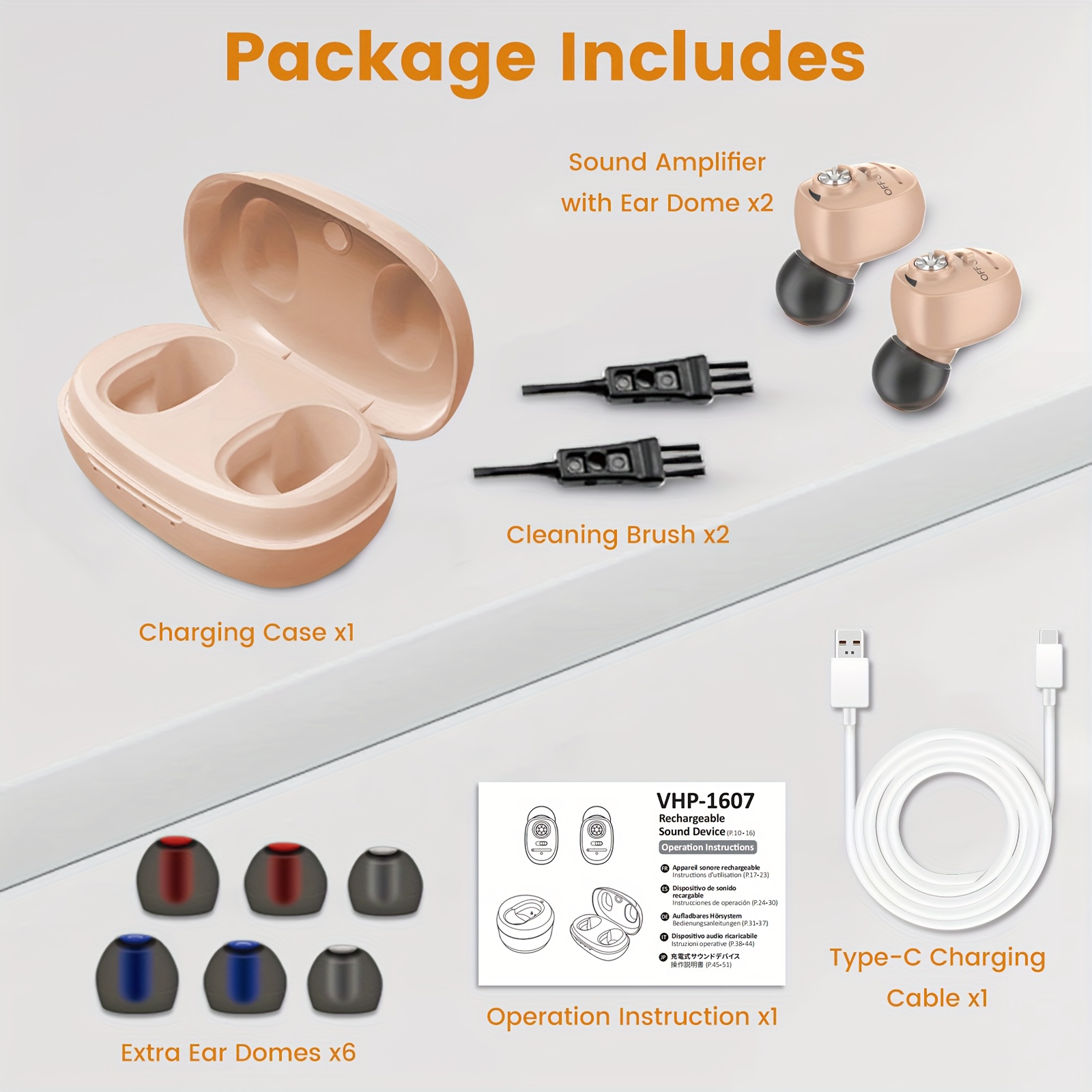 WEIYII 2+1pc Sound Amplifier Earphone Set Charging Box And A Pair Of High-performance Chip Hearing Amplifiers, USB Interface for Convenient Charging, Long Battery Life Lightweight And Comfortable Suitable for Meetings, Social Occasions, Daily Life