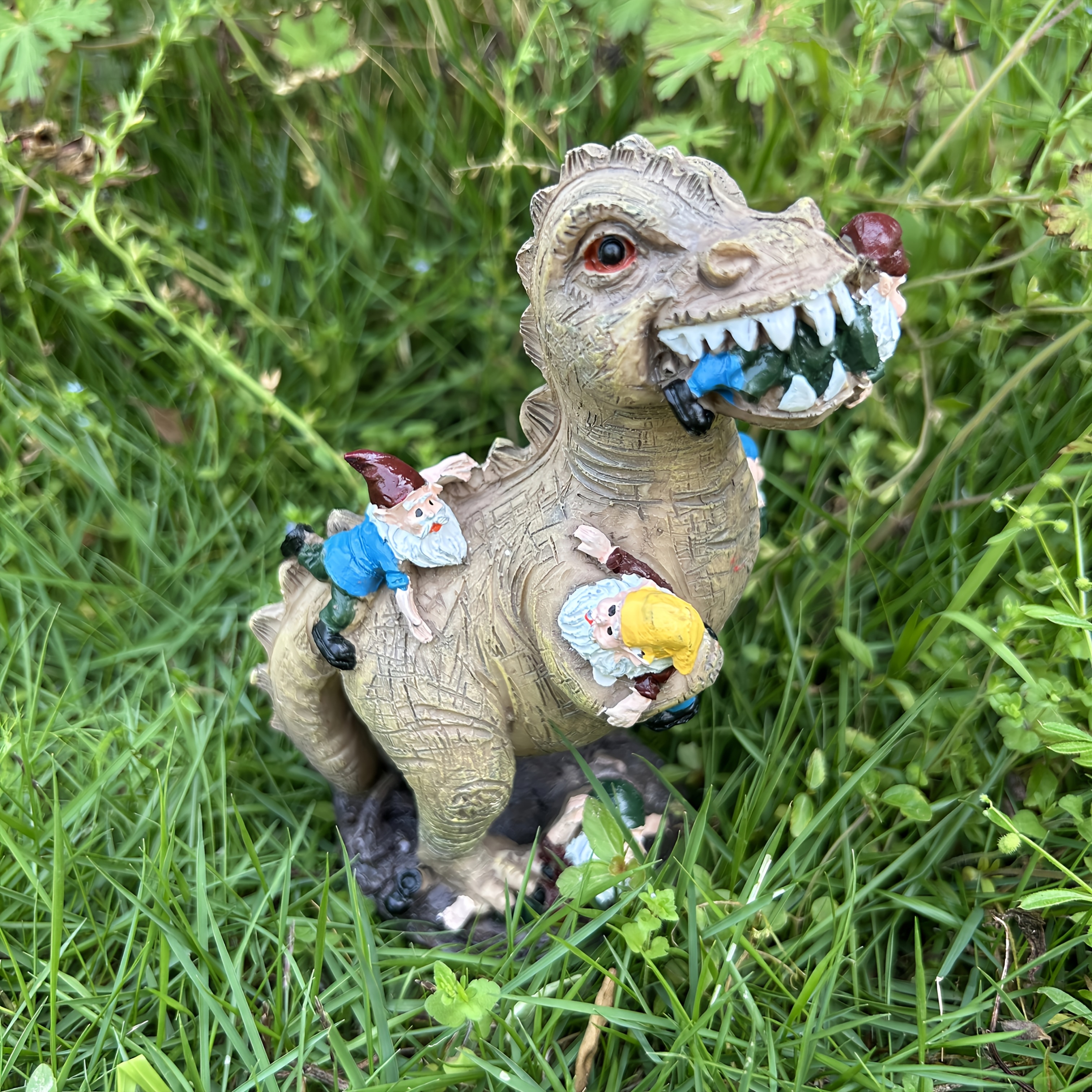 Dinosaur Eating Dwarf Elderly Resin Ornament Desktop Outdoor Garden Decoration Craft Statue