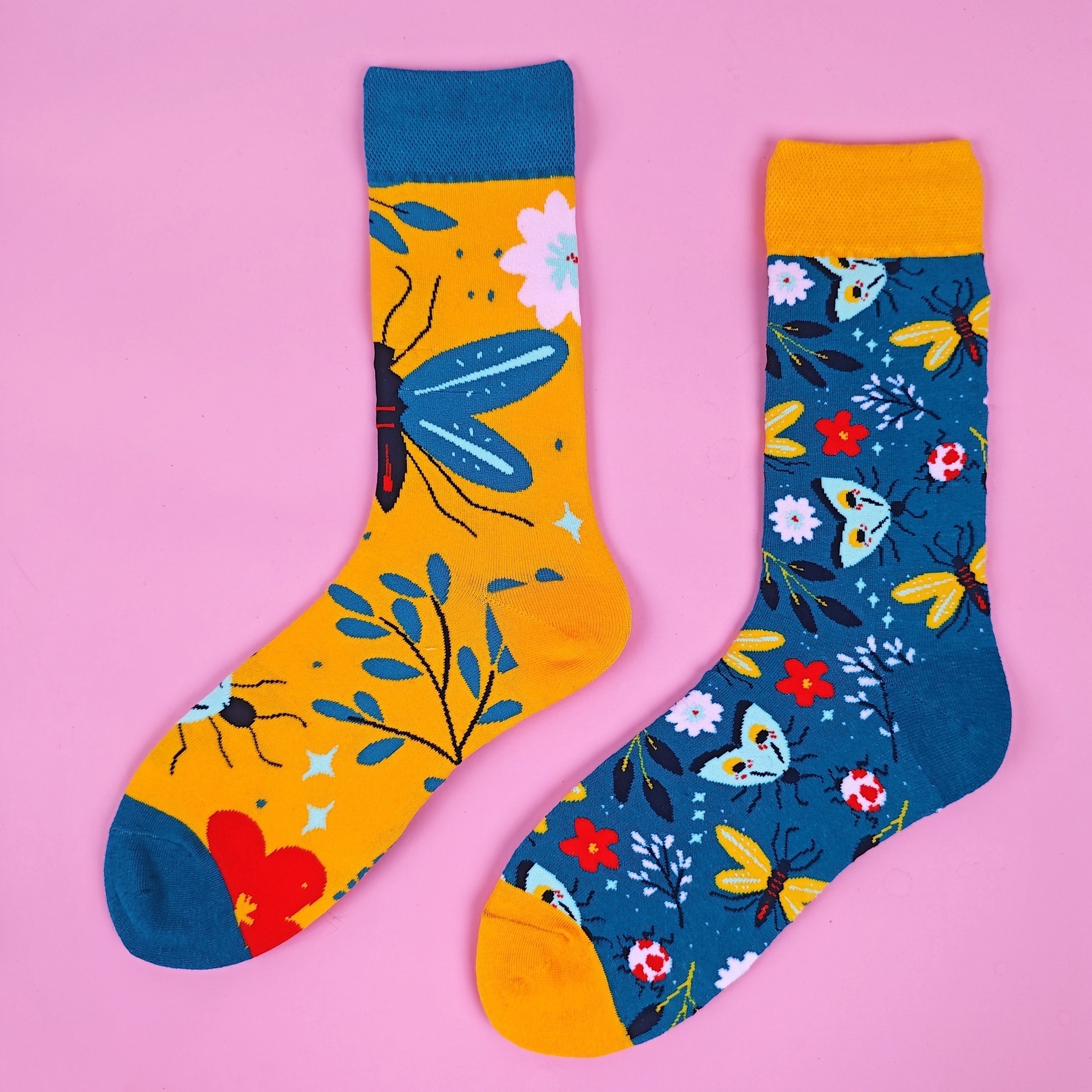Image of 1 Pair Women's Socks - Floral & Print Breathable Mid-calf Socks With Vibrant Colors, Hand Wash Casual & Dressy Outfits, Ruffle Socks, Outfit , Trendy Sock Design