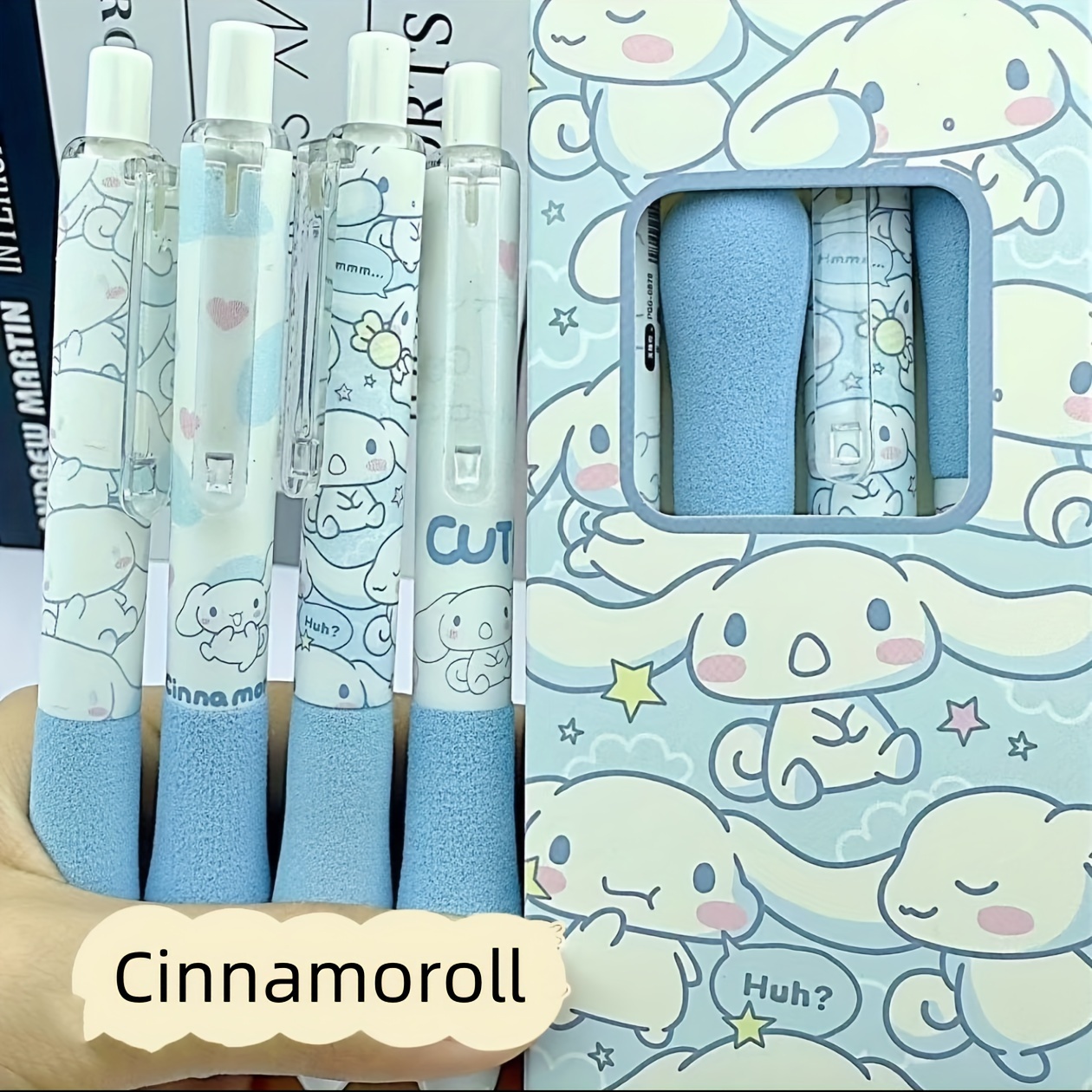 

[Autorisé] Lot de 4 stylos gel Sanrio - Personnages Cinnamoroll sous licence officielle - Stylos en plastique mignons étudiants et cadeaux