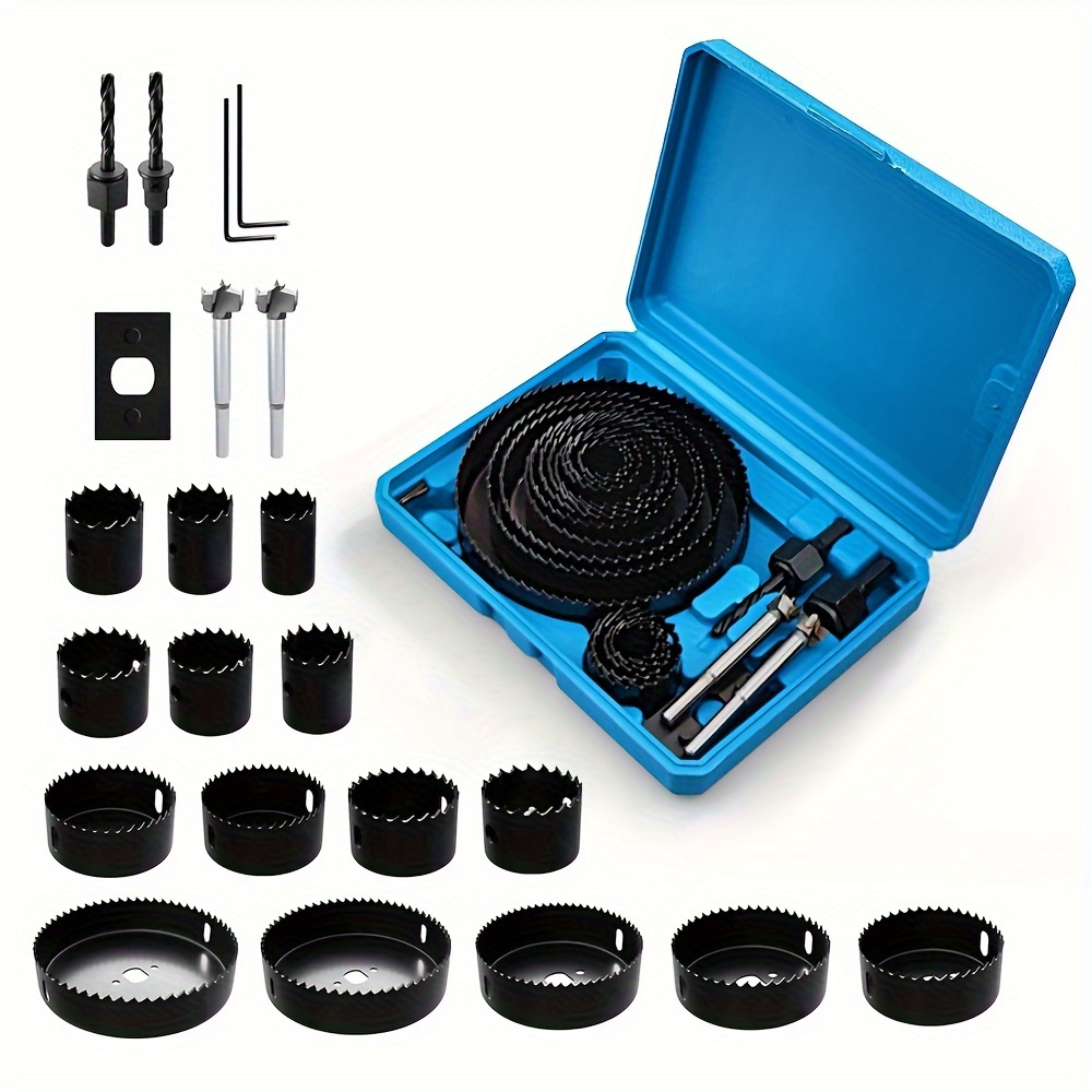 

24pcs Set, Set With 15pcs 3/4" To 5" (19mm-127mm), Come With 2*mandrel, 2*drill Bits, 1*installation Plate, 2*wrench, With Storage Box, Ideal For Soft Wood, Plywood, Drywall, Pvc