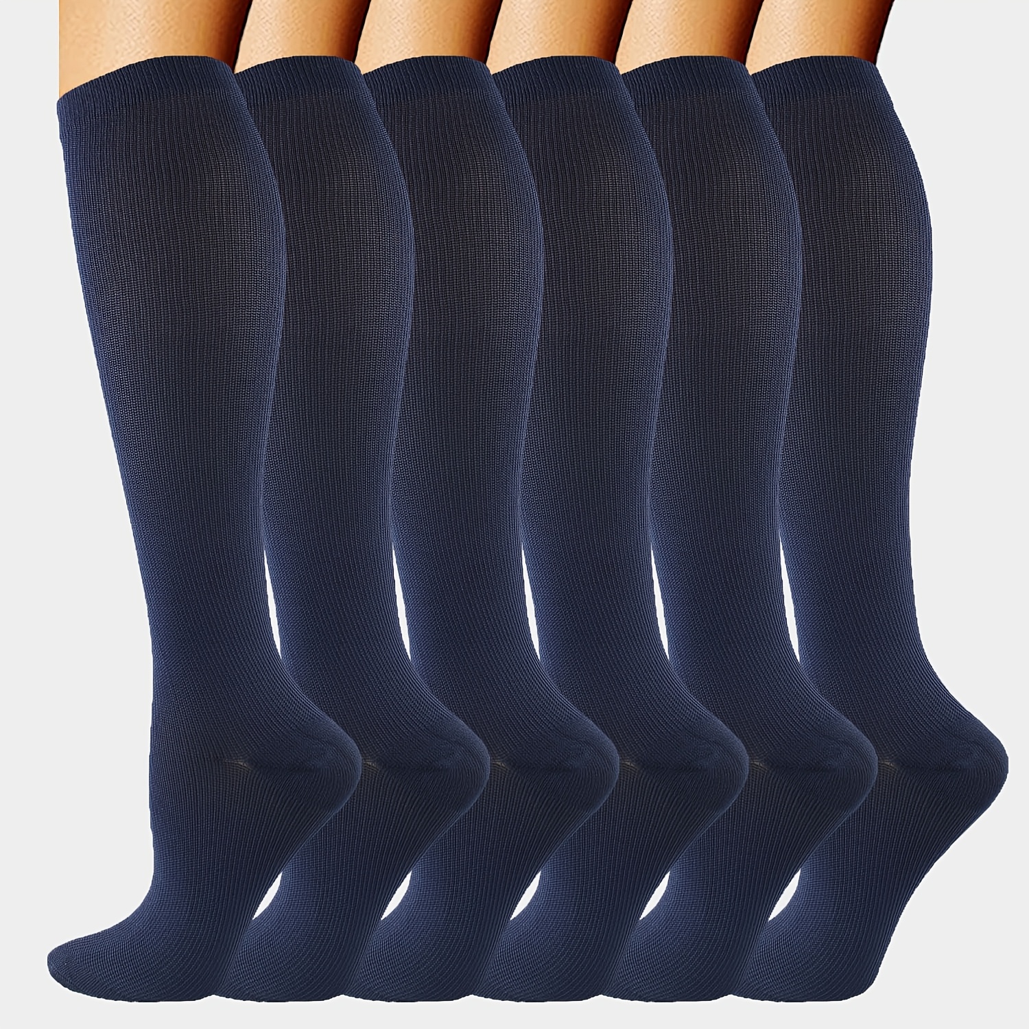 TEMU 6 Pairs Compression Socks For , Knee High Socks For Daily, Travel, Running, Climbing, Hiking & Sport, Durable Polyester & Spandex, Breathable