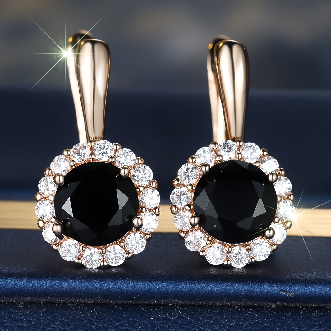 TEMU A Pair Of Women' Black Synthetic Zirconia Earrings, Vintage , Perfect For Weddings, Parties, And Everyday