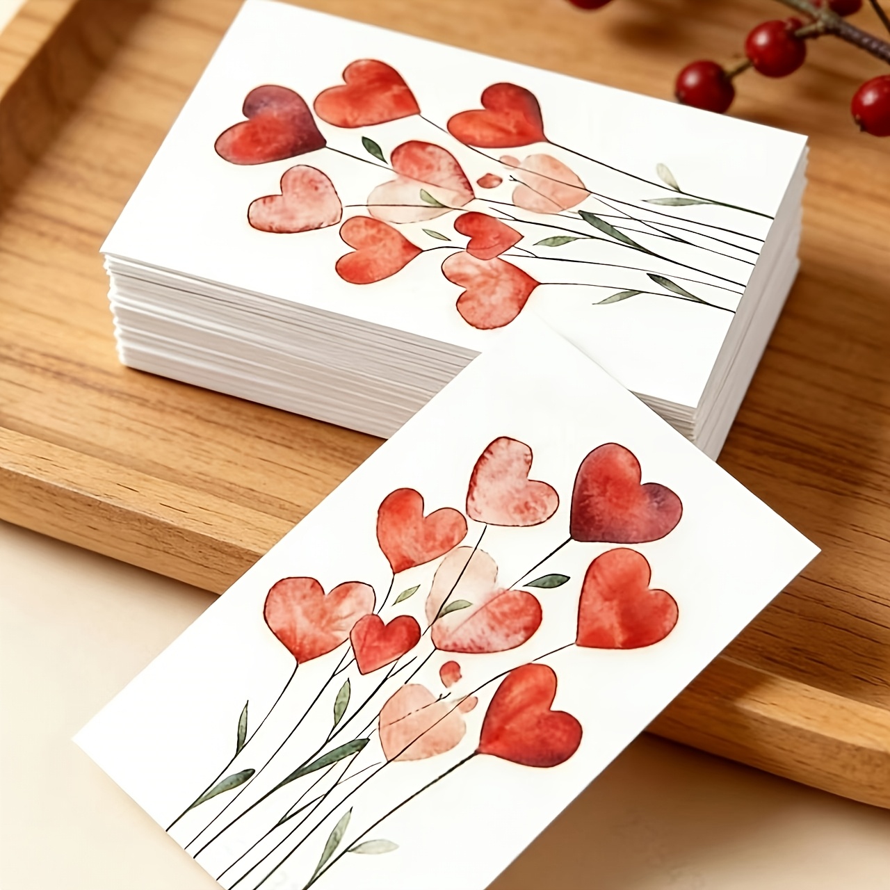 TEMU 51-delige set waterverf hartvormige bloemen wenskaarten, geschikt voor bruiloften, Valentijnsdag, verjaardagen - binnenpagina's om zegeningen te