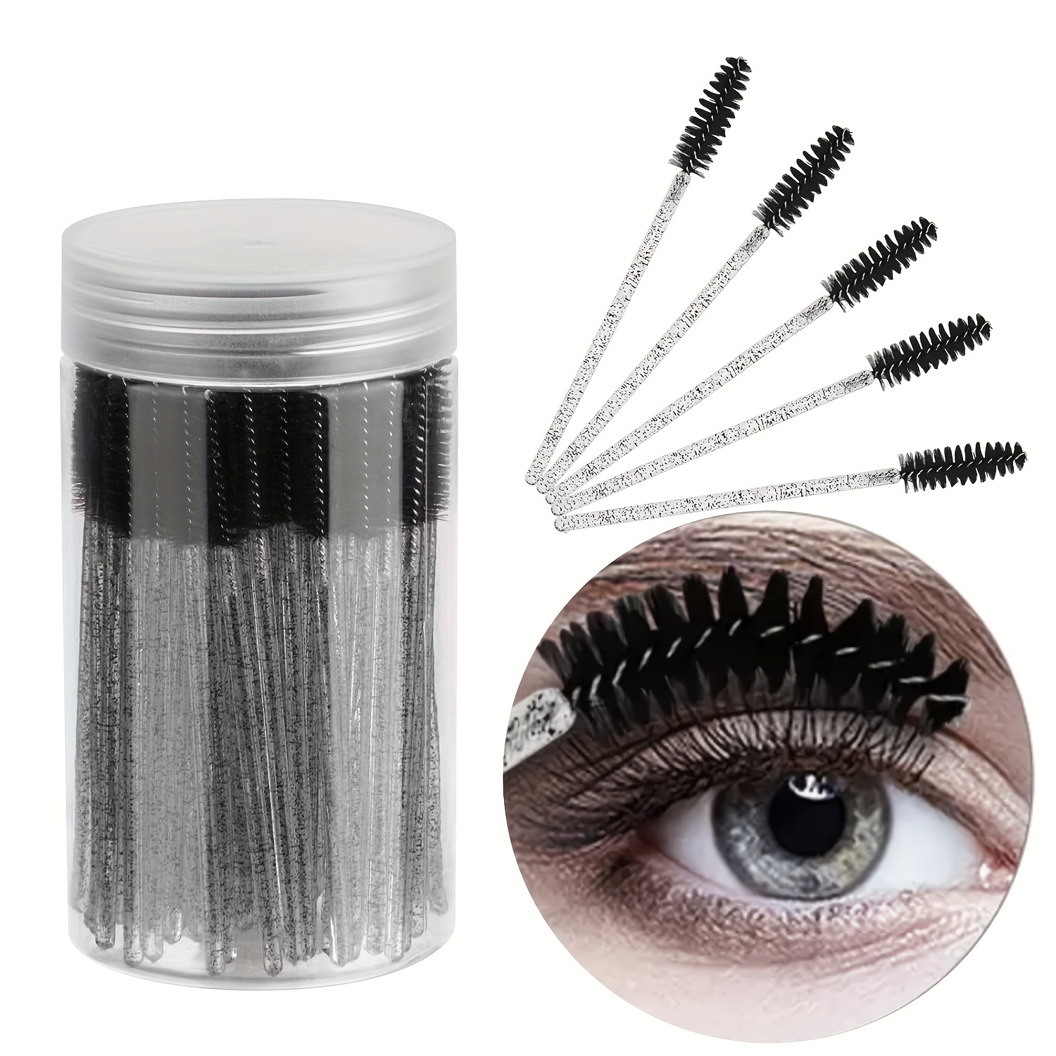 

100pcs Disposable Mascara Wands Set, Abs Plastic Brush Rod, Nylon Bristle, Eyelash And Eyebrow Brushes, Unscented, Normal Skin Compatible, Mascara Applicator Wand Kit With Storage Container