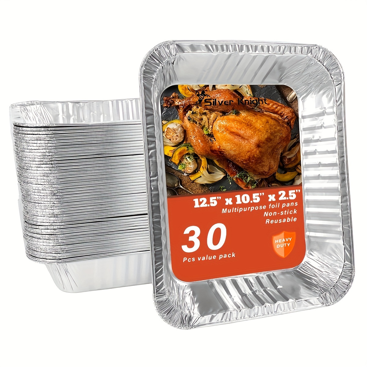 

30pcs Heavy-duty 12.5"x10.25" Aluminum Foil Pans - Extra Deep, , Resealable For Cooking, Baking & Roasting, Serving Meals, | Rectangular Foil Pans | Construction