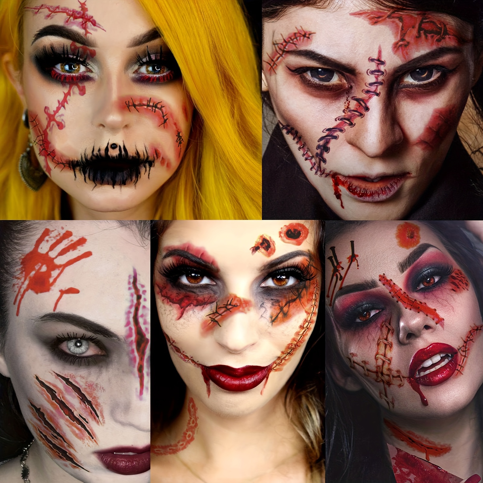 50 Blatt Halloween-Tattoos Mit Narben & Wunden – Realistische Temporäre Tattoos Für Zombie & Vampir-Cosplay