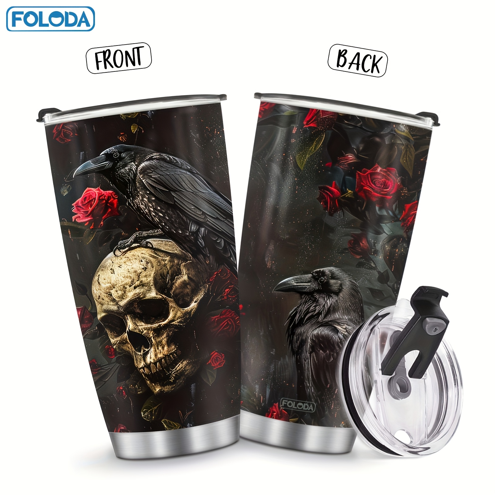 Image of 1pc Funny Tumbler Made Of Stainless Steel With A Lid, 20 Oz Capacity, Gothic Coffee Mug, Travel Cup, Perfect Birthday Gifts For Skeleton Enthusiasts, Horror Fans, And Christmas Gifts For , ' Day