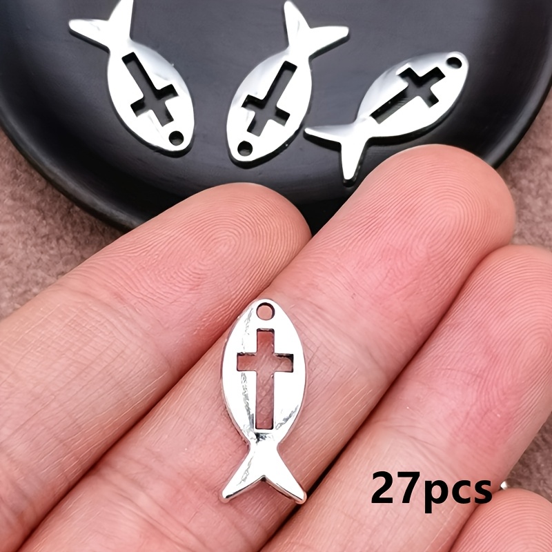 Image of 27pcs Cross Fish Charm Pendants, Bohemian Style Jewelry Accessories, Handmade Making Bracelet Necklace Earring Accessories 20*8mm
