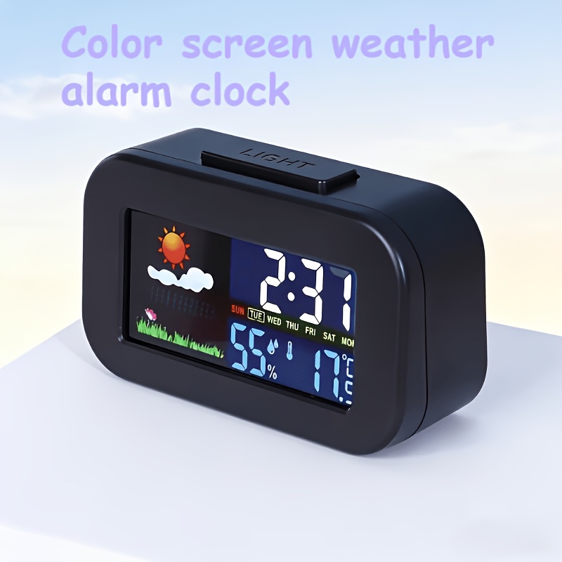 E-shop Wetterstation-Uhr M2 mit Farbdisplay, Dual-Funktion mit -Temperatur- Luftfeuchtigkeitsüberwachung Wecker, großes hintergrundbeleuchtetes Display