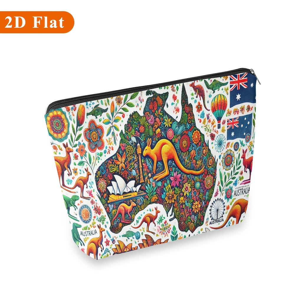 TEMU Handbag 1pc, Australian Animals And Landmarks, Lightweight, Stylish Zippered Cosmetic Bag, Suitable For Travel And Daily Use Multifunctional