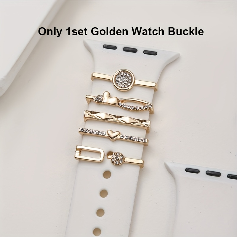 TEMU 1 Set For Iwatch Band Charms Buckles - Elegant Rhinestone With Round Ring Loops, Couple' Clasps Smart Watch Strap Decoration Gift For Women For