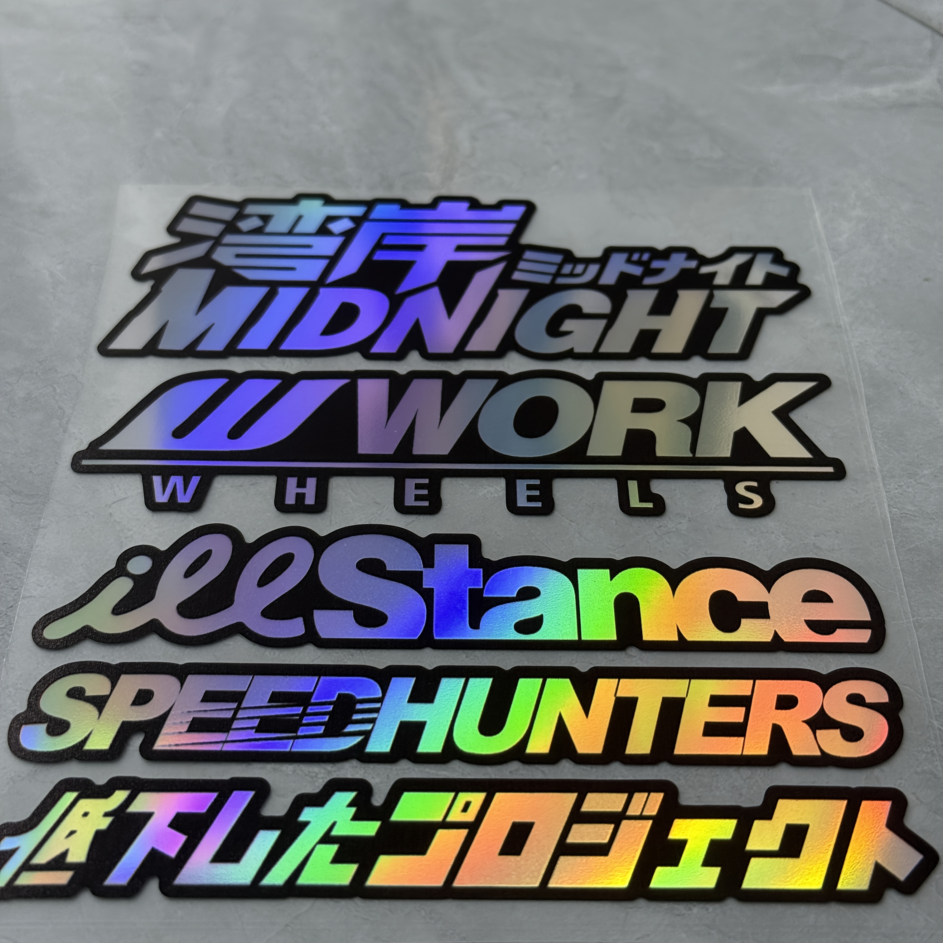Image of 5pcs Jdm Holographic Car Stickers - Colorful , Speed Designs - Waterproof Pvc Decals For Motorcycle Tanks, Body, Windows, Bumpers, Racing Helmets, Customization