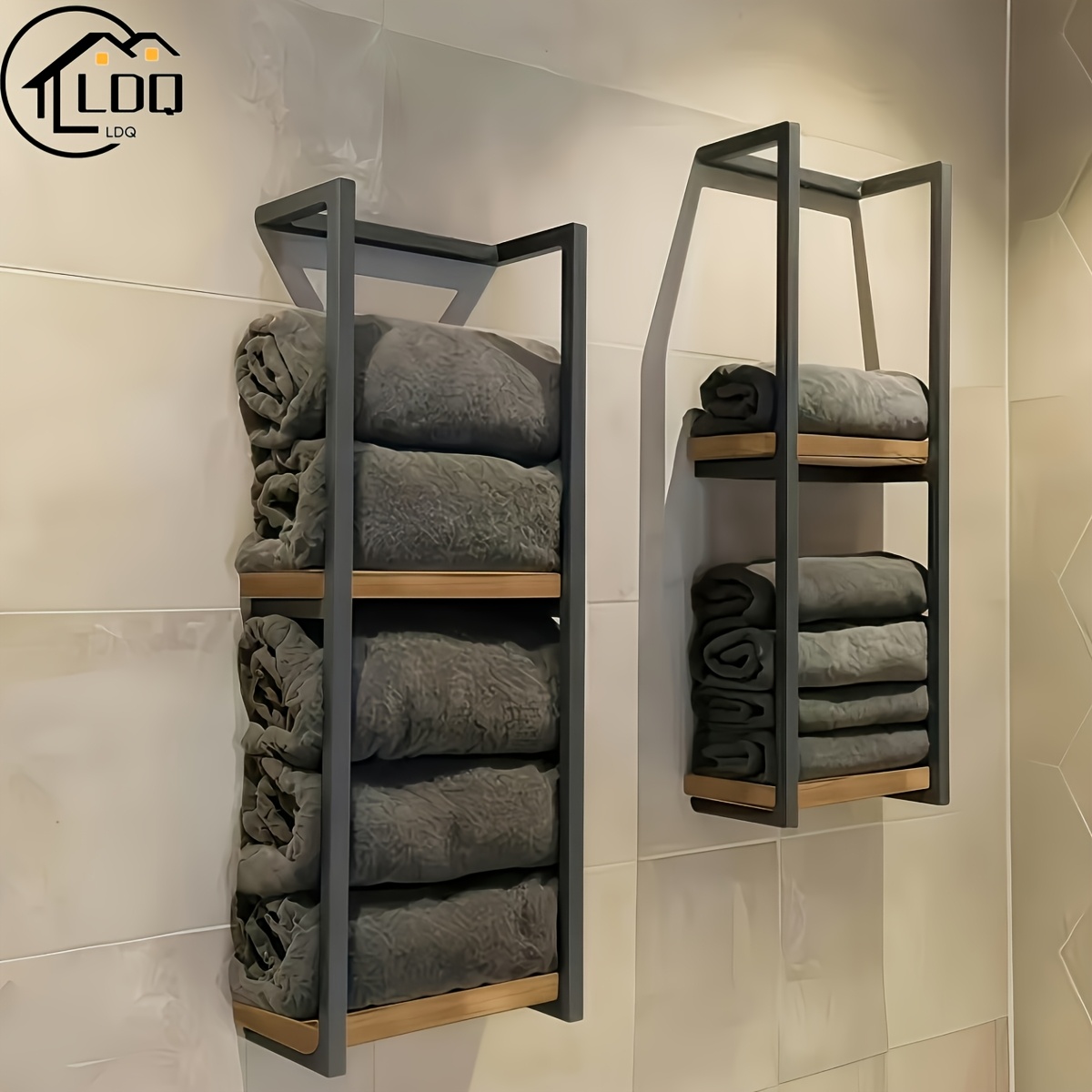 

Ldq 2-tier Wall-mounted Towel Rack - Sturdy Carbon Steel Organizer For Towels, Candles & Cosmetics - Space-saving Design For Bathroom & Bedroom Decor