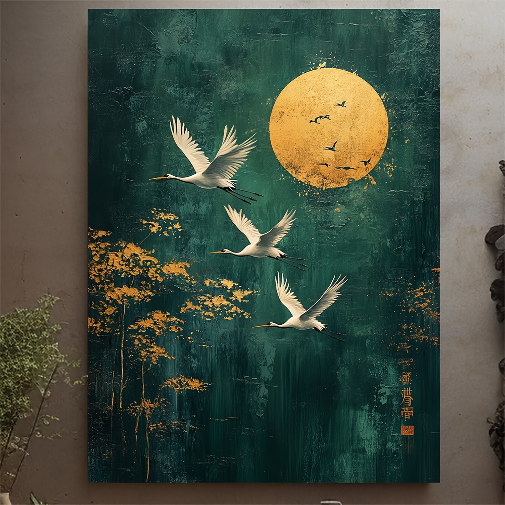 TEMU 1 stuk Ingelijste Abstracte Groene Vliegende Kraanvogels Wanddecoratie - 12x16 Inch Groen & Minimalistisch Modern Boerderij Print, Houten Lijst