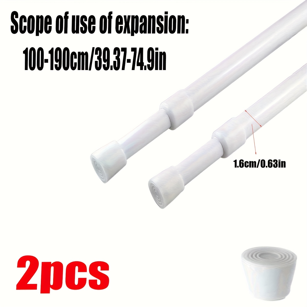 E-shop 2 Stück (Durchmesser 1,6, 2,2 cm/0,62, 0,86 Zoll), Multifunktionale, bohrfreie, ausziehbare Mehrzweck-Duschstange, eingebaute Feder, starke