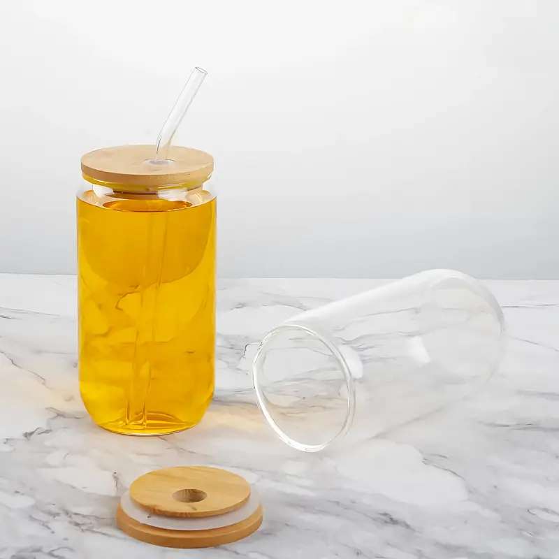 glass cups with lids and straws 4pcs 16oz drinking glasses set for coffee bar accessories iced coffee cups with lids glass tumbler reusable for gifts kitchen glassware modern drinkware contemporary cups material tumblers drinking tumblers insulated glassware bar enthusiasts home Product details 2