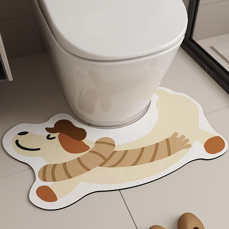 

1pc Cute Cartoon U-shaped Bathroom Rug, Soft Mud & Rubber Non-slip Mat, Quick-dry Polyester Knit Fabric, Machine Made, Hand Wash Only, 1800gsm - Absorbent Toilet Floor Mat