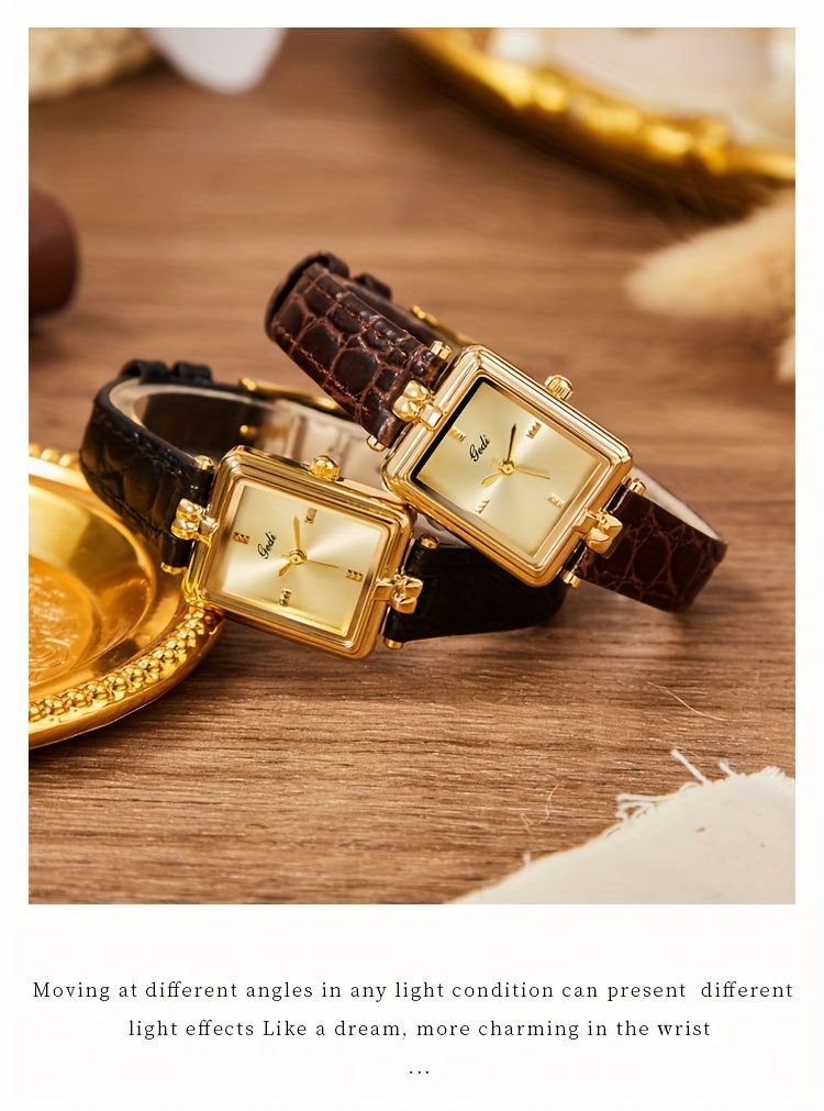 womens vintage square quartz watch luxury waterproof fashion analog genuine leather wrist watch details 2