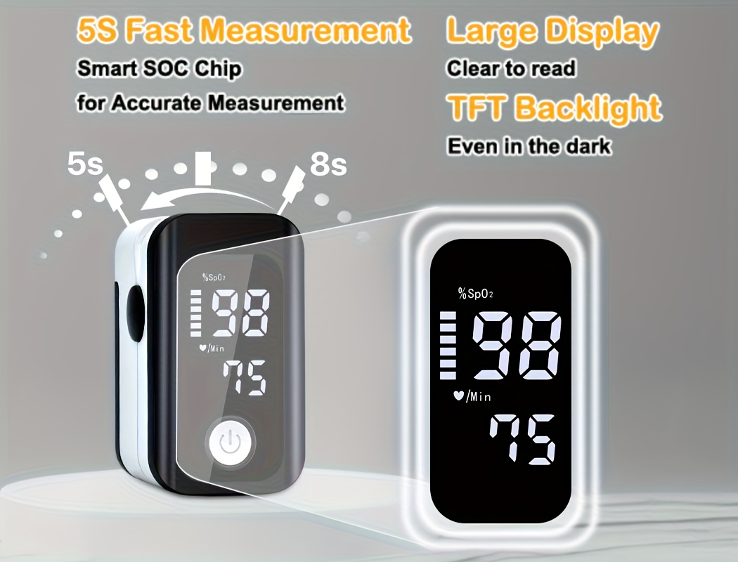 fingertip   oximeter measures blood oxygen levels and   rate with   operation featuring an oled display and low value warning function Product details 6