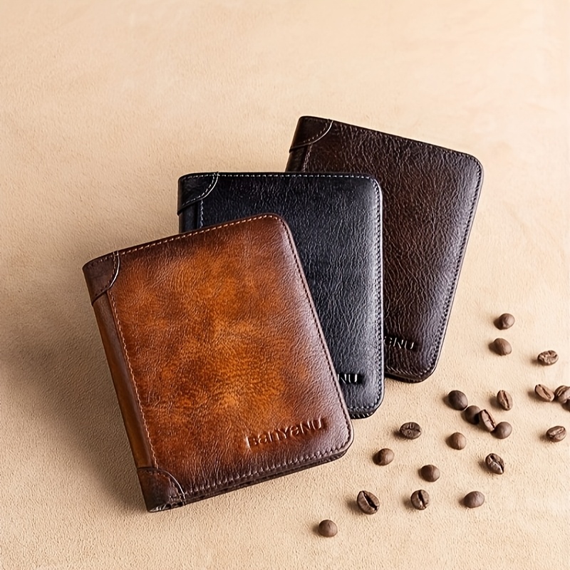 

1pc Premium Top Layer Cowhide Rfid Blocking Wallet For Men, Minimalist Portable Casual Bifold&, From Genuine Leather For Durability