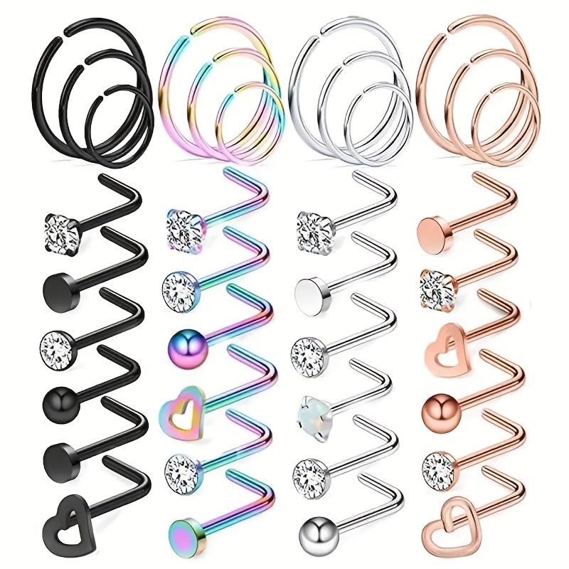 

36pcs Elegant & Sexy Nose Piercing Jewelry Set - Stainless Steel Hoop, Stud, And Nail With Rose Golden Plating, Synthetic Zirconia For , Teacher's Day/back To School/graduation Season