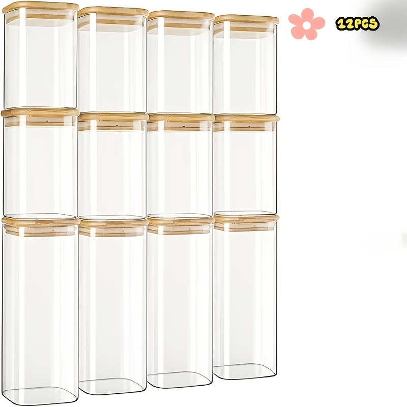 TEMU 12pcs Glass Food Storage Container Set, Kitchen Airtight Jars, Including 8pcs Medium 15oz And 4pcs Large 26oz Spice And Sealed Containers,