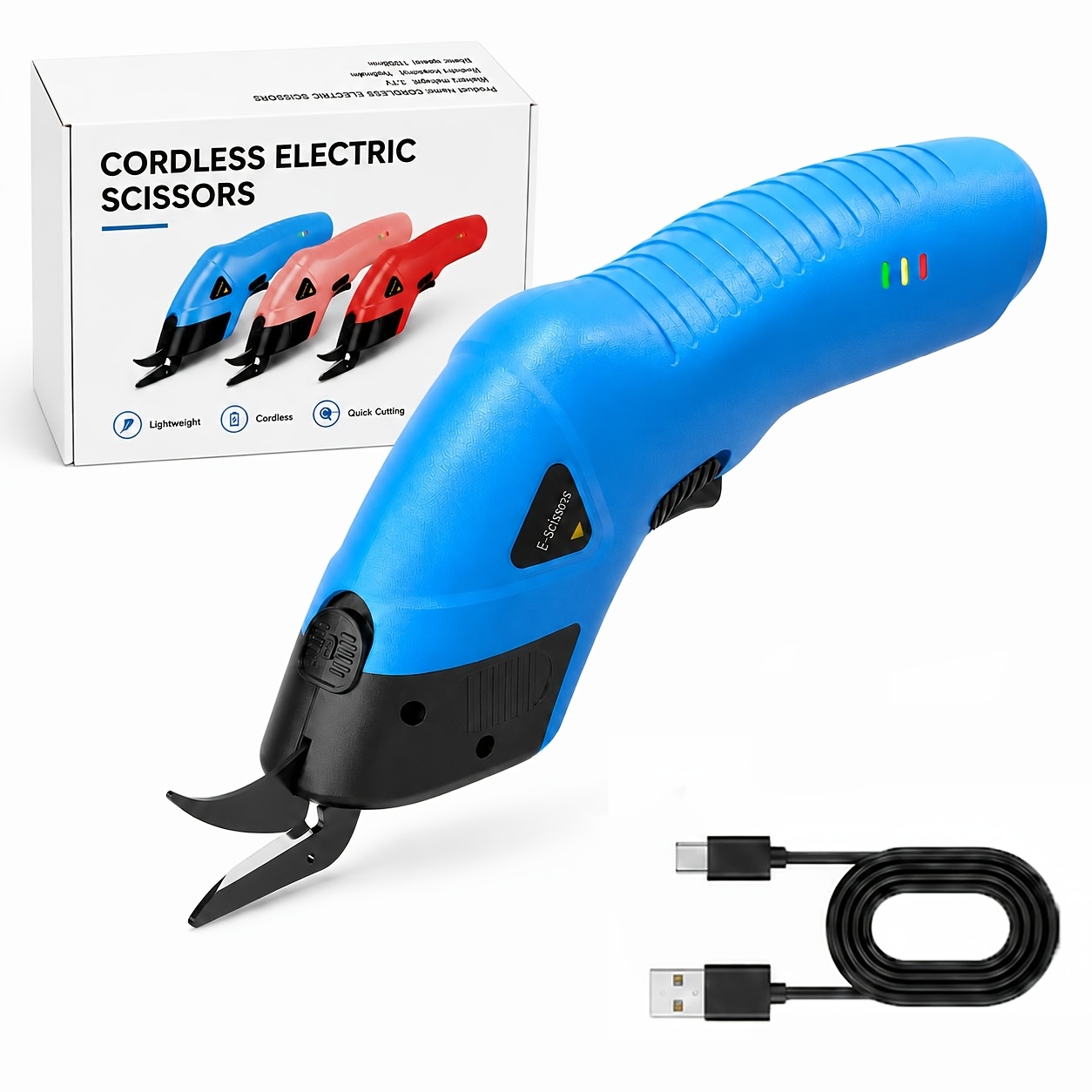 TEMU Portable Cordless Electric Scissors, Fabric Cutter, With Led Battery Indicator, Usb Charging, Non-slip Textured Grip, Perfect For Smooth, On