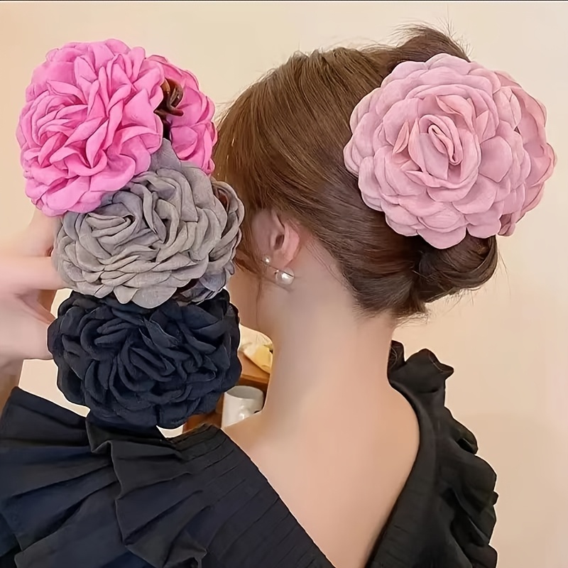 

Flower Hair Grabber Single Color Anti-slip High Quality Hair Clip - Flower Craft Suitable For Women To Wear Outdoors And Party Hair Accessories