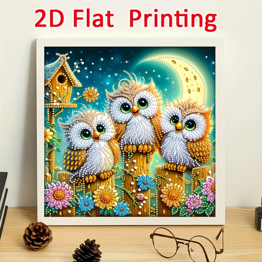 TEMU 2d Flat Printing Soft And Cute Series Of 3 Owl Patterns Painting Kit, 5d Diy Wall Decor Art, Handcrafted To Add An To Home Decorations, An For
